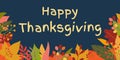 Happy Thanksgiving banner with Autumn or Fall leaves with hand drawn text. Greeting card background template. Vector illustration. Royalty Free Stock Photo